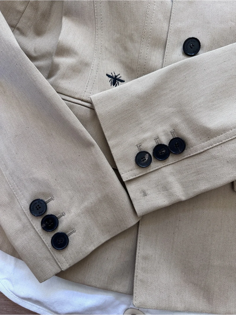 Christian Dior Bar Blazer — Beige Canvas, Bee Emblem